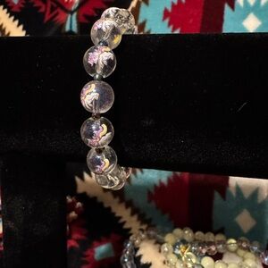This is a handmade, unicorn printed, beaded bracelet!